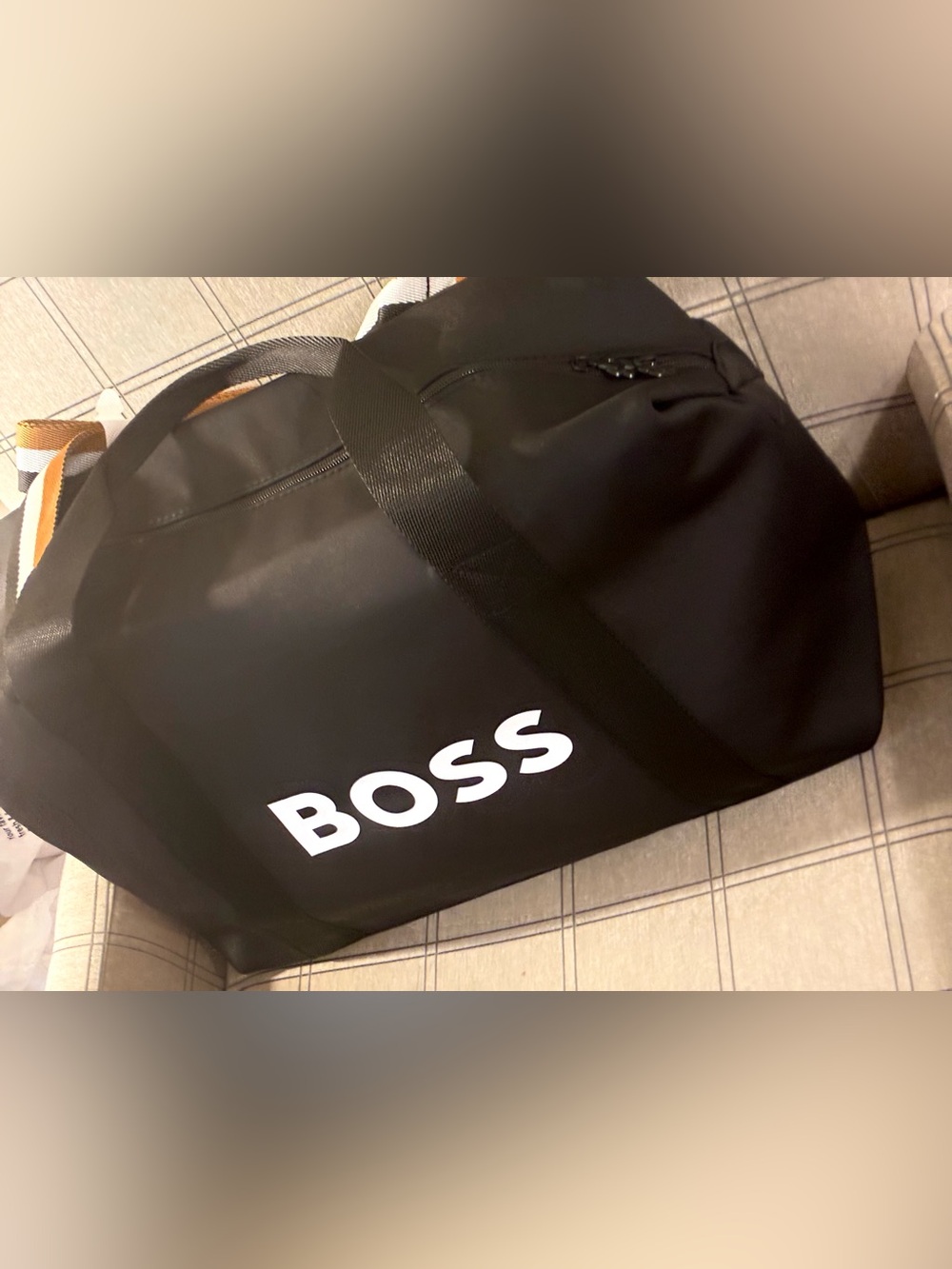 A statement BOSS Black Duffel Bag with White Logo(Boss fragrances)